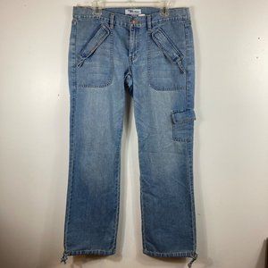 Womens Y2K Old Navy Multi Pocket Tie Hem Cargo Jeans Hol 03 Size 12 (almost Vint